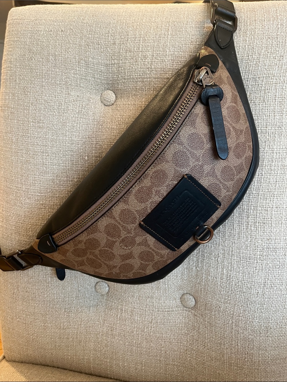 Coach Brown Signature Canvas Belt Bag with Black Trim